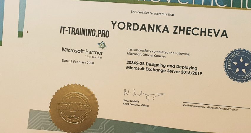 Course 20345-2 Designing and Deploying Exchange Server 2016/2019 Certificates of Completion